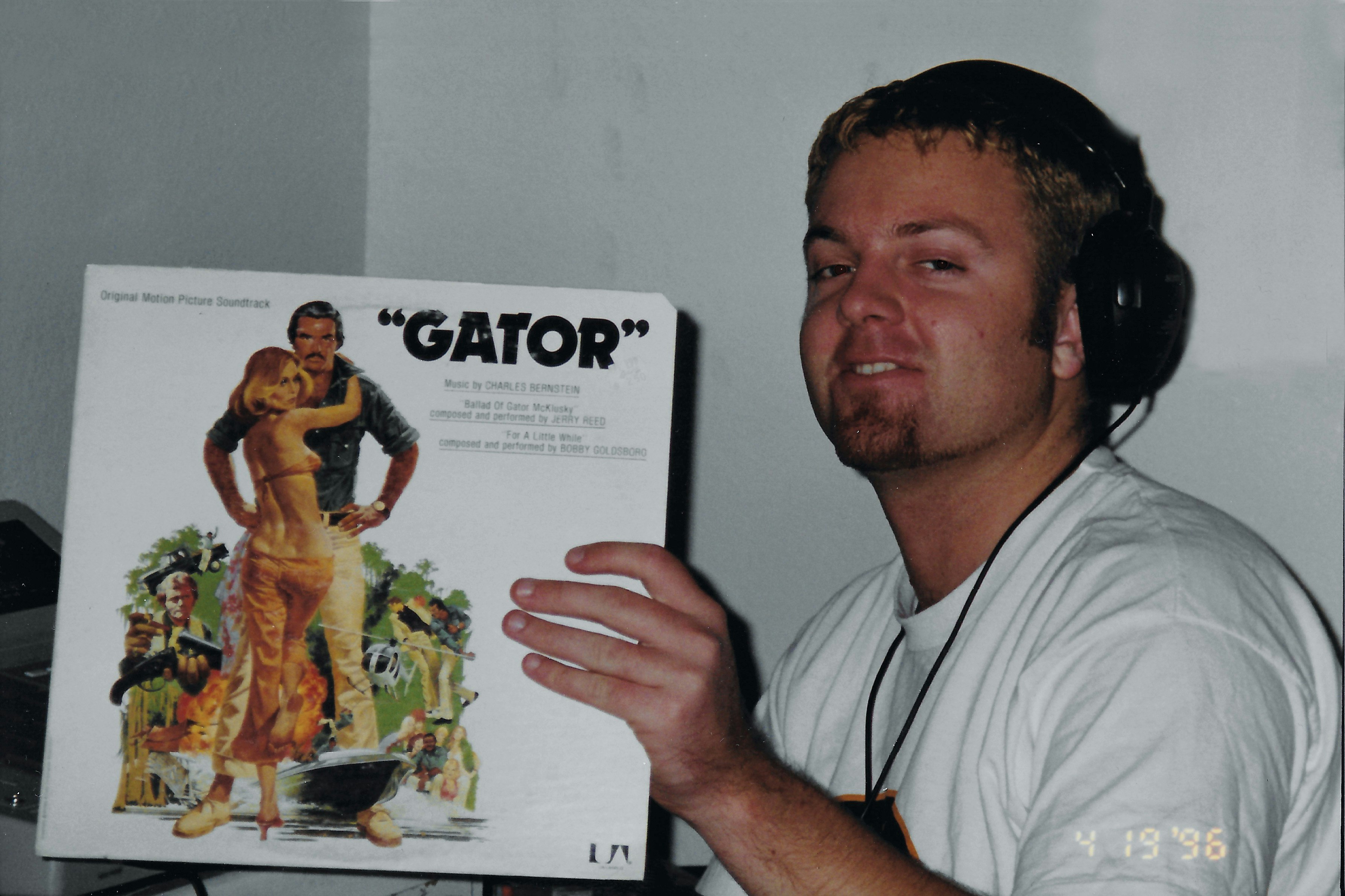 DJ Shadow in 1996 sampling “Moment of Truth” from the soundtrack Gator, as he’s wrapping up production for “Napalm Brain/Scatter Brain.” Photo courtesy of Josh Davis.